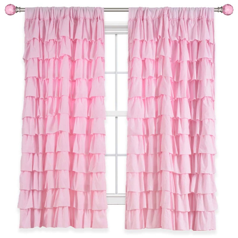 Kotile Pink Ruffle Curtain 63 Inch Length for Girls Bedroom Shabby Chic Gypsy Layered Ruffled Curtain Panel, Rod Pocket Privacy Light Filtering Ruffle Window Curtain 1 Panel, W52 x L63 Inch - Image 1